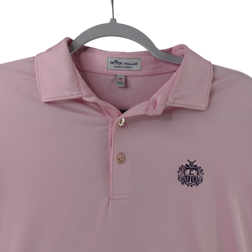 Peter Millar Polo Shirt Men Medium Pink Summer Comfort Crest Logo 10876